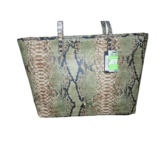 Badgley Mischka Colorful Snakeskin Embossed Vegan Leather Double Handle Tote - Picture 3 of 12